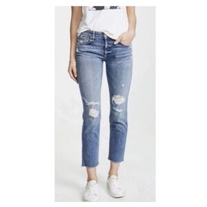 Rag & Bone Dre Low Rise Ankle Slim Boyfriend Jean Distressed blue 24 Raw Hem